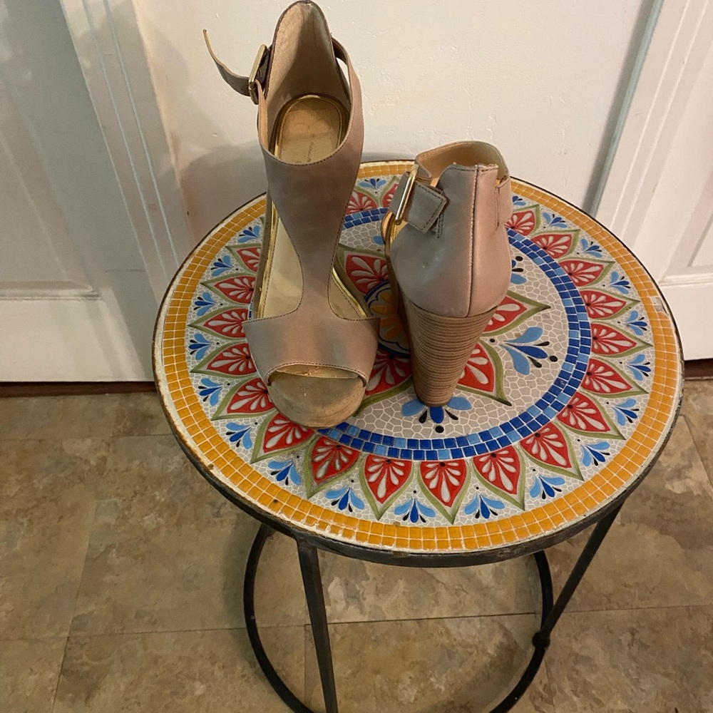 Elegant Tan Peep-Toe Heels
